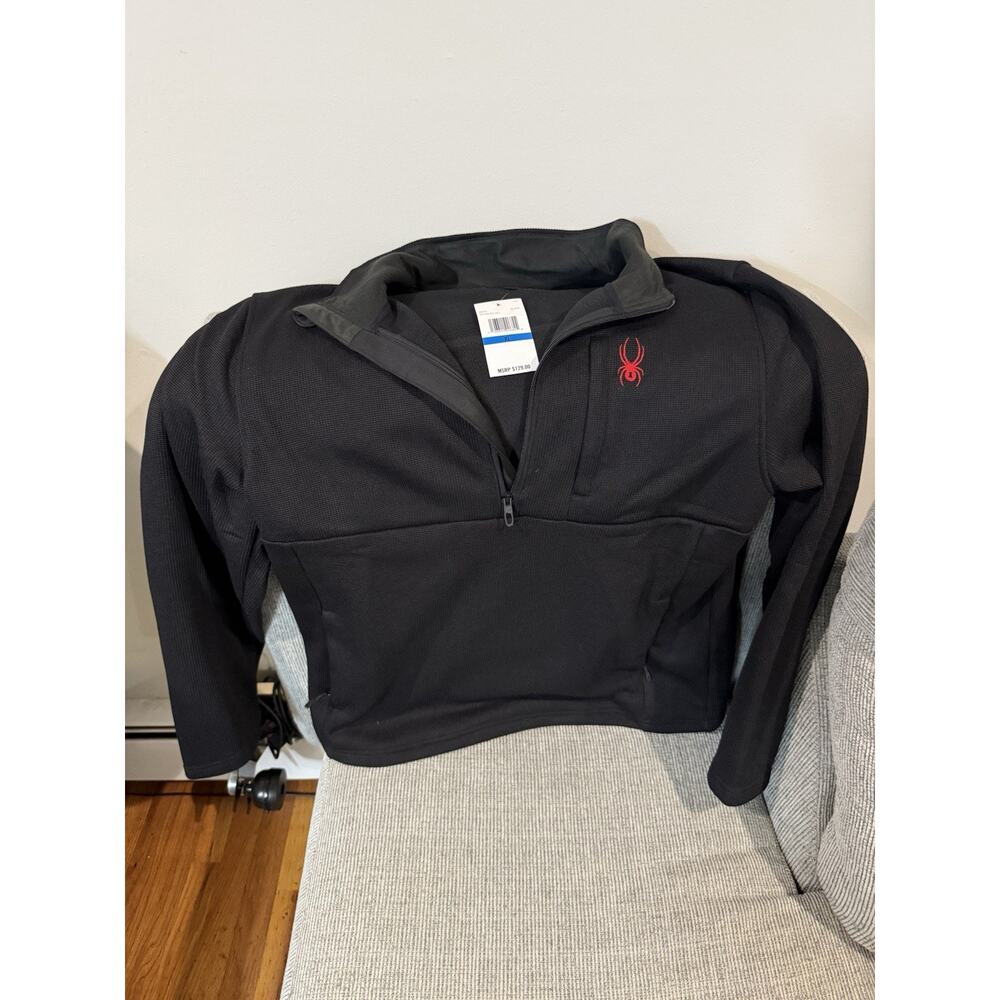 Men's Spyder Half Zip Sweater Sweatshirt Black Jacket XL Zip Pockets Soft Warm
